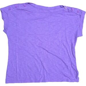 Talbots Petite Women's Purple Button Shoulder‎ Short Sleeve T-Shirt Top Size LP